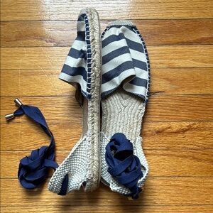 Striped Espadrille Flats with Navy Laces